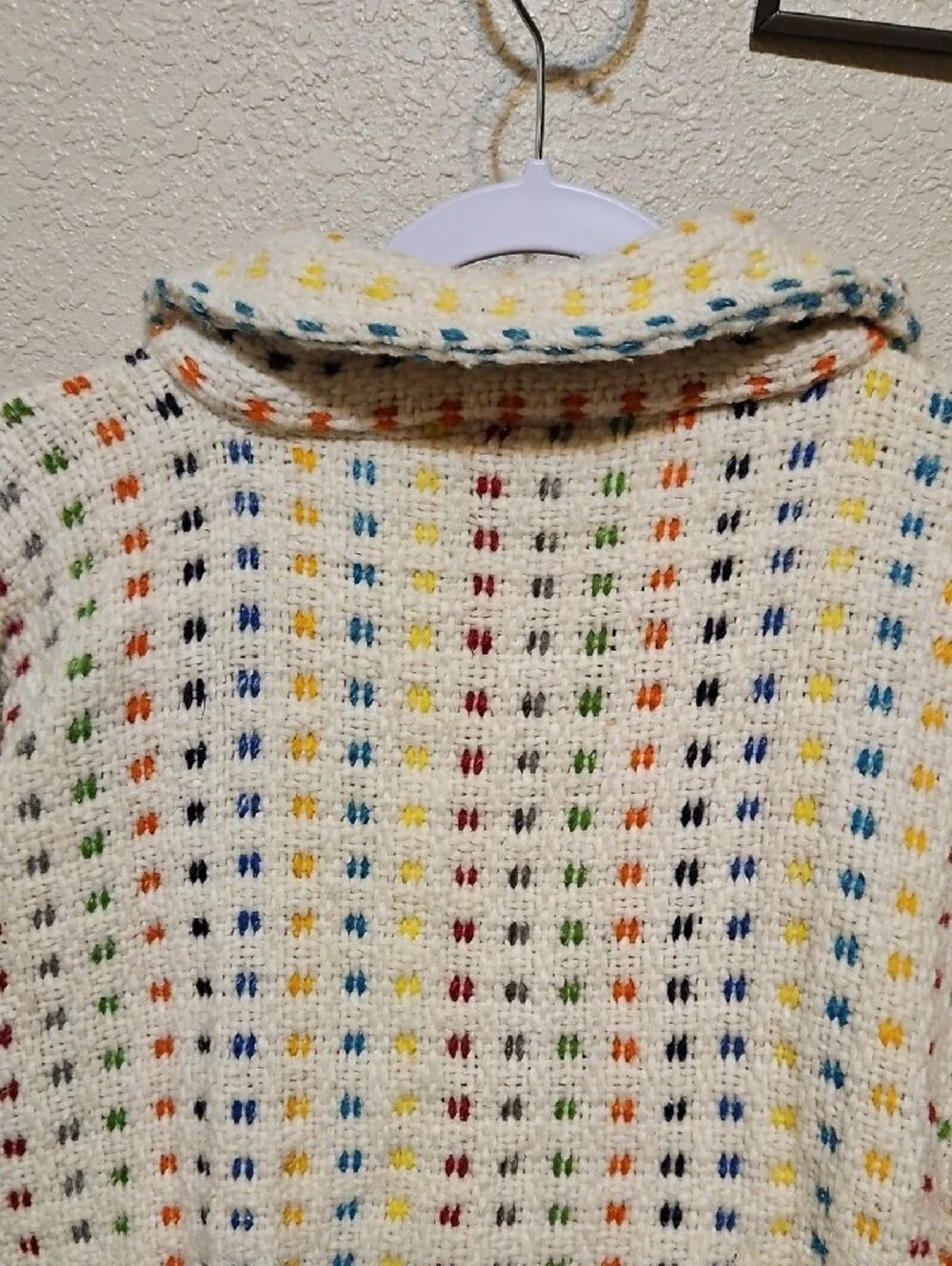 Cream Multicolor Wool Waffle Zip Cardigan Sweater